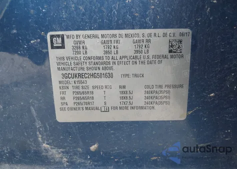 2017 Chevrolet Silverado 1500 2Lt z USA, uszkodzony, nr VIN 3GCUKREC2HG501630